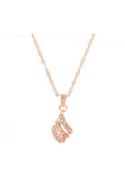 Amore Kristal Taşlı Kolye Küpe Yüzük Gelin Düğün Hediye Moda Rose Takı Seti