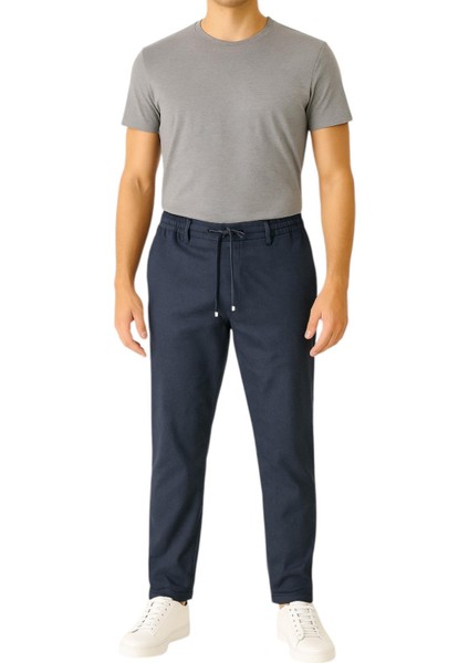 Lacivert Dokuma Pamuklu Jogging Fit Erkek Pantolon
