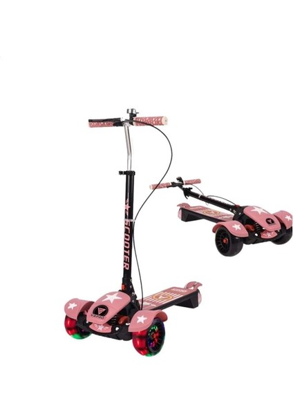 Scooter Bluetoothlu Müzikli ve LED Işıklı Frenli Pembe