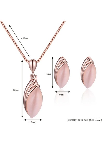 Almond Rose Gold Kristal Taşlı Modern Tasarım Hediye Kolye Küpe Seti fiyatları