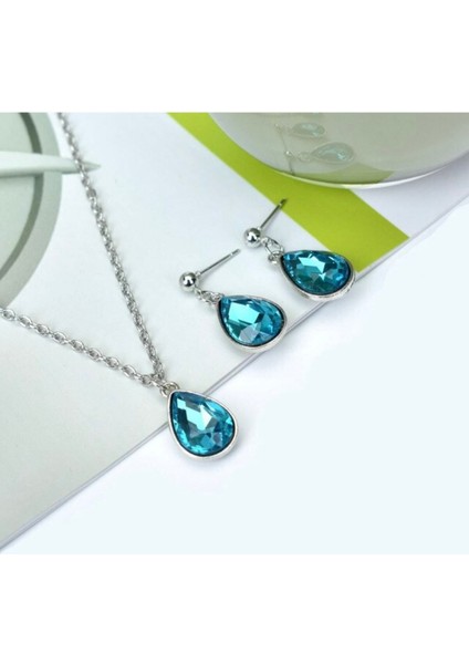 Drop Su Damlası Kristal Kolye Küpe Seti