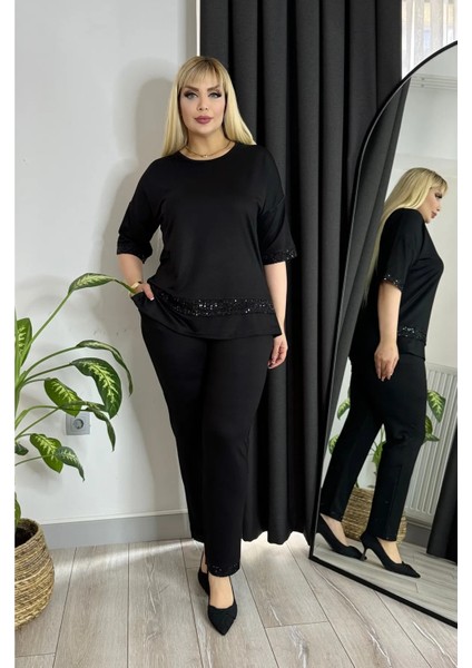 Kadın Büyük Beden Kol, Etek ve Bacak Ucu Payet Detay Esnek Abiye Takım fiyatları