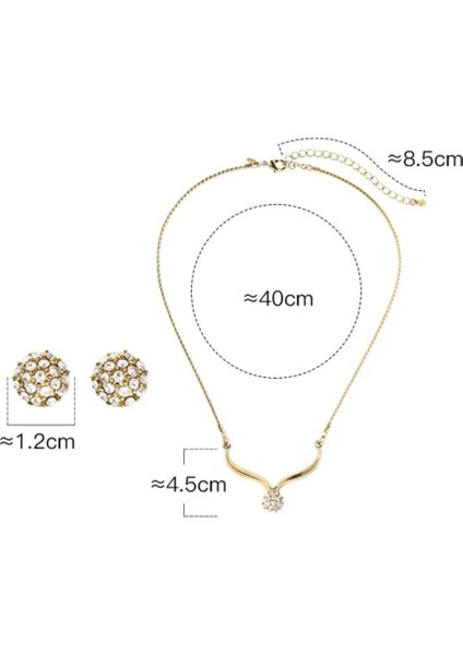 Medusa - Altın Gold Renkli Taşlı Kolye ve Küpe Hediye Sade Şık Takı Seti