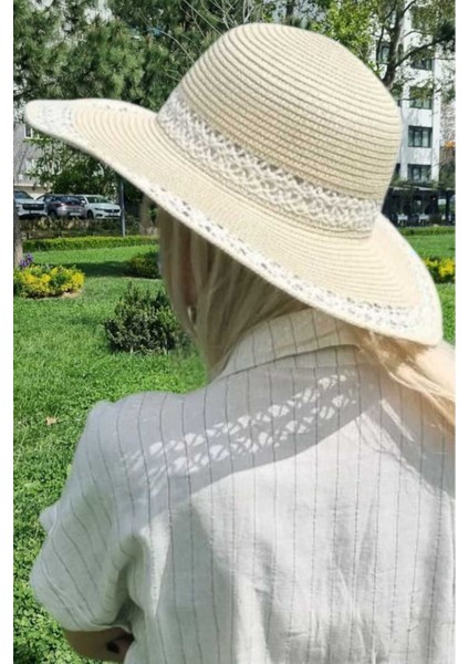 Kadın Örgü Desenli Hasır Yazlık Plaj Şapkası