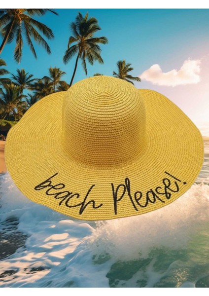 Kadın Beach Please Nakış Işlemeli Hasır Şapka
