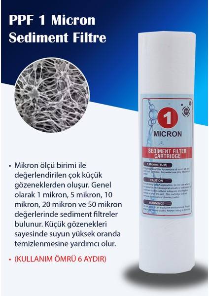1 Mikron Sediment Spun Filtre