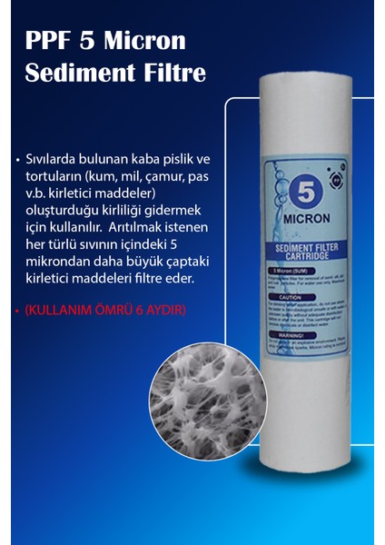 5 Mikron Sediment Spun Filtre Toz,tortu Filtre 3'lü