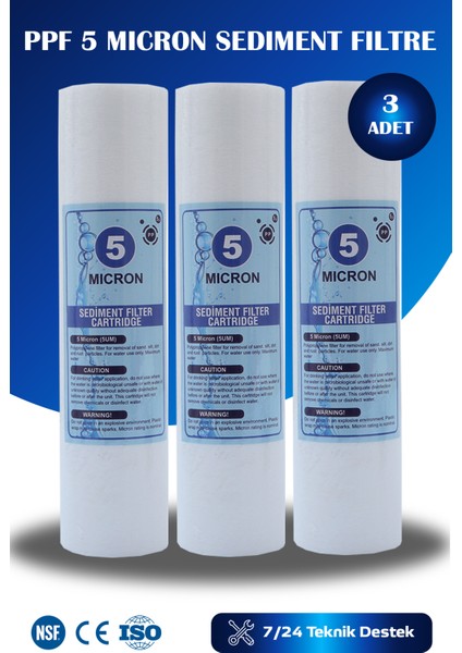 5 Mikron Sediment Spun Filtre Toz,tortu Filtre 3'lü