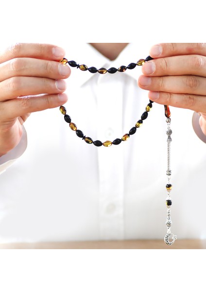 Ayyıldız Kararmaz Metal Püsküllü Arpa Kesim Bala-Siyah Ateş Kehribar Tesbih fırsatları