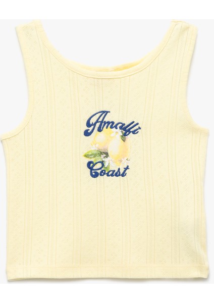 Bisiklet Yaka Kolsuz Slim Fit Limon Baskılı Crop Atlet