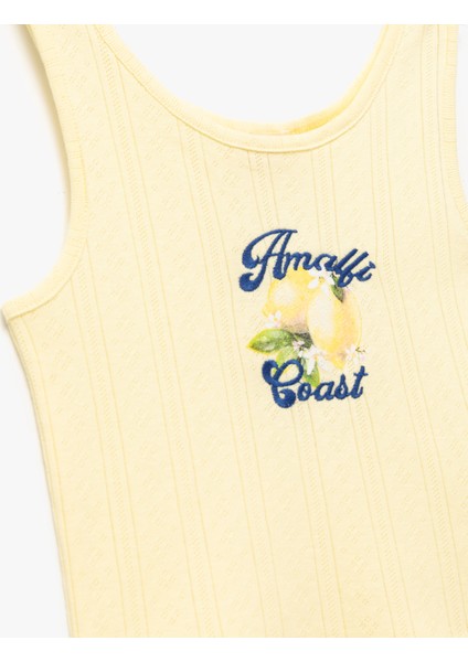 Bisiklet Yaka Kolsuz Slim Fit Limon Baskılı Crop Atlet modelleri