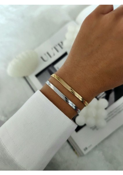 Steel Hasır Yassı Italyan Paslanmaz Çelik Gold Silver Seçenekli Unisex Bileklik modelleri