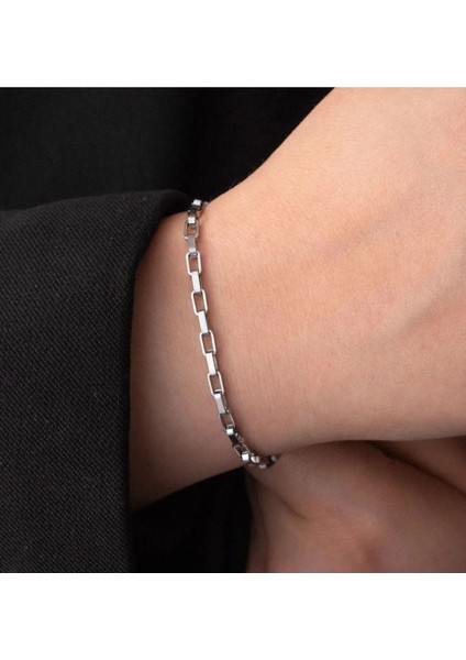 Dikdörtgen Zincir Kararmaz Paslanmaz Çelik Hediye Şık Unisex Bileklik fiyatları