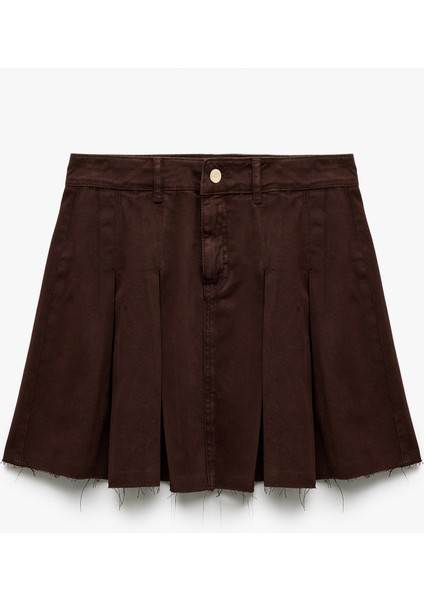 Pamuklu Kalın Pileli Düğmeli Mini Denim Etek modelleri