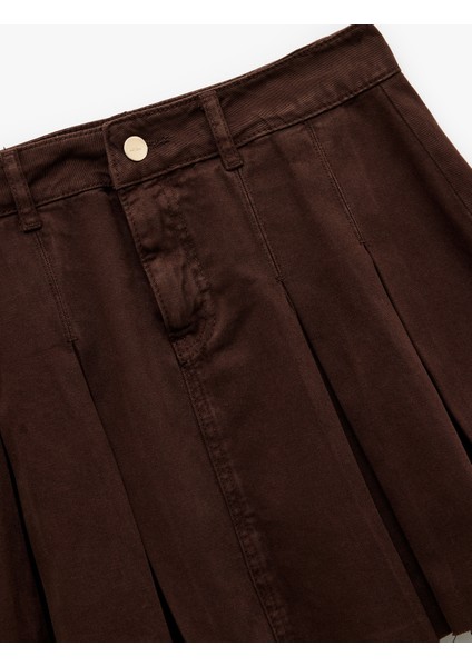 Pamuklu Kalın Pileli Düğmeli Mini Denim Etek indirimleri