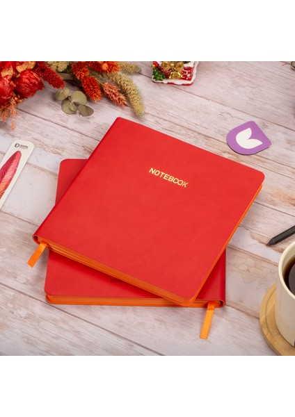 16,5X16,5 cm Kırmızı Yumuşak Deri Kapak Noktalı Tarihsiz Dikişli Defter
