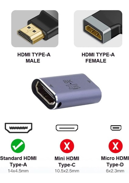 HDMI Dişiden Dişiye HDMI 2.1 Uzatma Dönüştürücü Adaptör 48Gbps 8K+4K Desteği Çevirici Dönüştürücü Adaptör indirimleri