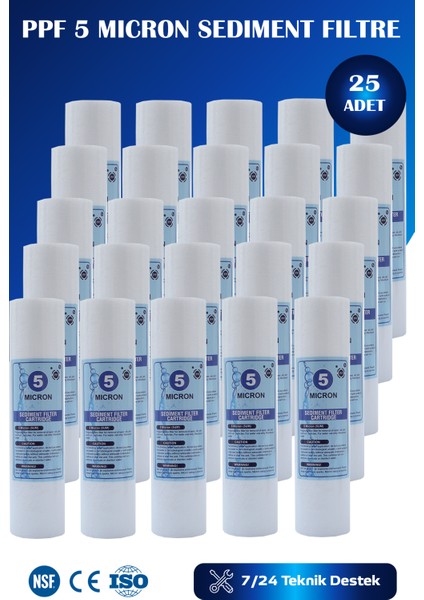 Açık Kasa Su Arıtma Cihazı 10 Inç 5 Mikron Sediment Spun Filtre (25 Adet)
