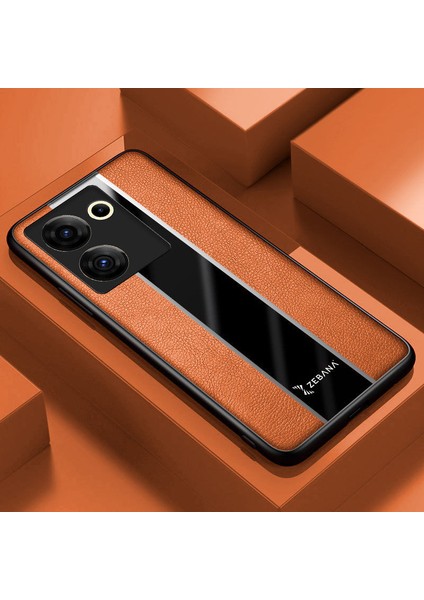 Tecno Camon 20 Pro 4g Uyumlu Kılıf Zebana Premium Deri Kılıf Kahverengi