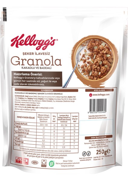 Şeker Ilavesiz Granola Kakao ve Bademli 250X10 ,%43 Yulaf Içerir, Lif Kaynağı fırsatları
