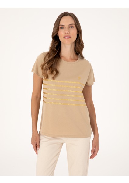Kadın Bej Regular Fit Tişört 50305768-VR011