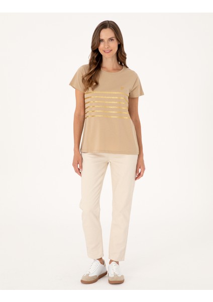 Kadın Bej Regular Fit Tişört 50305768-VR011 fırsatları