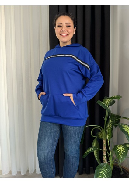 Kadın Buyuk Beden Şerit Detay Kanguru Cep Sweatshırt