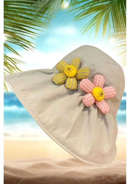 Kız Çocuk 4-10 Yaş Katlanabilir Güneş Koruyucu Yazlık Keten Vizör Şapka