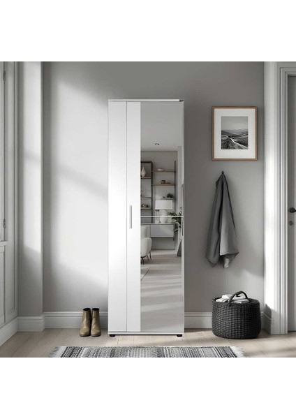 Adore Porto 10 Bölmeli 2 Kapılı Aynalı Ayakkabı Dolabı SHC-629-BB-2 Beyaz