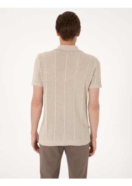 Erkek Bej Slim Fit Kısa Kollu Düğmeli Triko Hırka 50305993-VR011