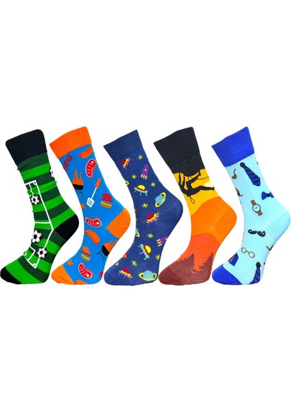 5'li Unisex Esnek Futbol Doğa Desenli Karışık Renkli Nefes Alabilen Soket Çoraplar