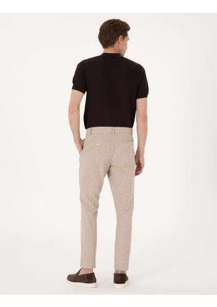 Erkek Bej Slim Fit Keten Karışımlı Beli İpli Çizgili Kanvas Pantolon 50301775-VR011 fırsatları