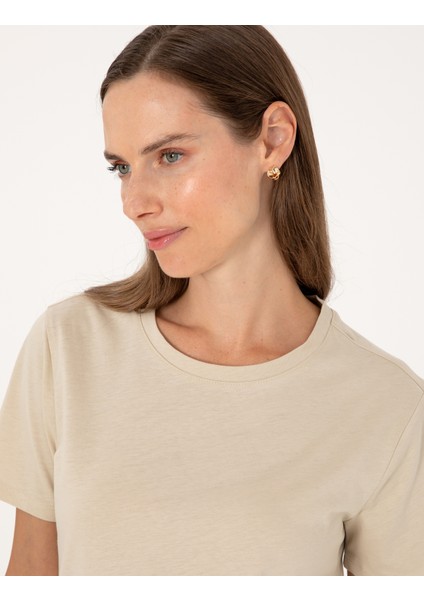 Kadın Kum Regular Fit Basic Tişört 50305766-VR085 fiyatları