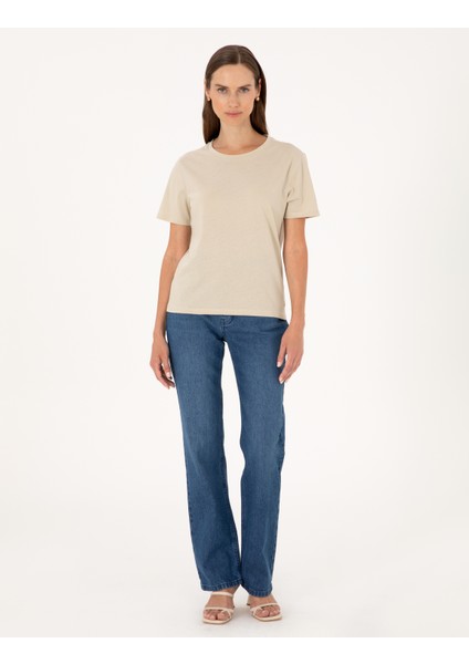 Kadın Kum Regular Fit Basic Tişört 50305766-VR085 fırsatları