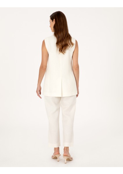 Kadın Ekru Carrot Fit Keten Pantolon 50299985-VR019