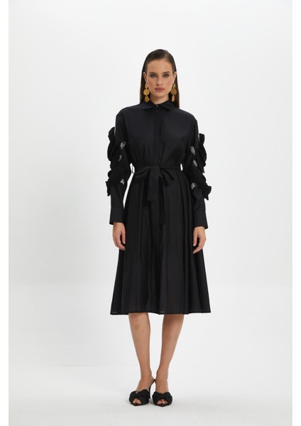 Kolları Işleme Detaylı Kadın Midi Elbise - Modern ve Şık - Günlük ve Özel Günler Için Ideal Elbise fiyatları