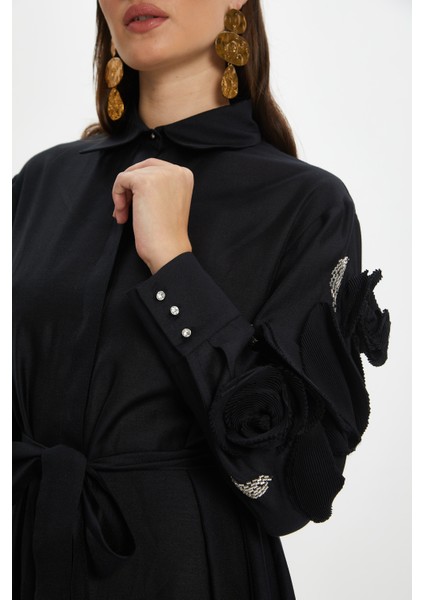 Kolları Işleme Detaylı Kadın Midi Elbise - Modern ve Şık - Günlük ve Özel Günler Için Ideal Elbise modelleri