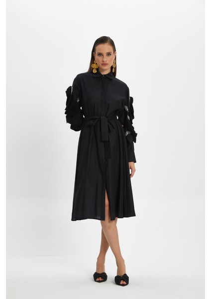 Kolları Işleme Detaylı Kadın Midi Elbise - Modern ve Şık - Günlük ve Özel Günler Için Ideal Elbise indirimleri