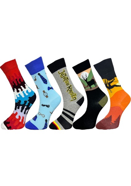 5'li Unisex Esnek Eğlenceli Tasarım Karışık Renkli Nefes Alabilen Soket Çoraplar
