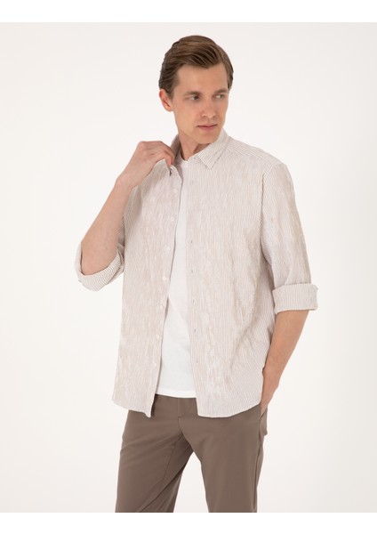 Erkek Bej Regular Fit Uzun Kollu Gömlek 50307084-VR011