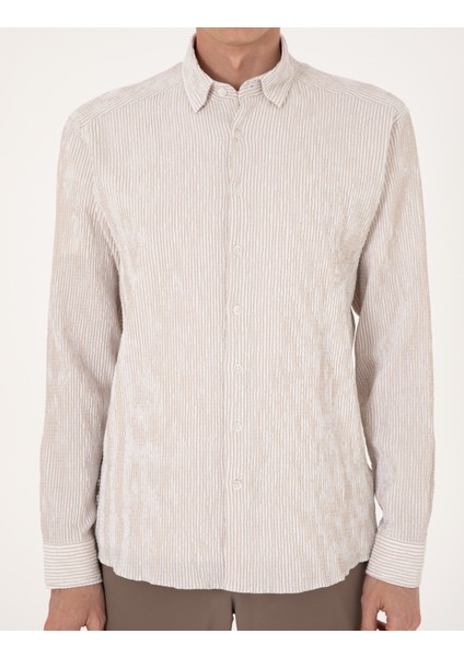 Erkek Bej Regular Fit Uzun Kollu Gömlek 50307084-VR011