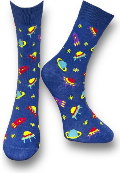 5'li Unisex Esnek Gezegenler ve Roket Desenli Karışık Renkli Nefes Alabilen Soket Çoraplar indirimleri