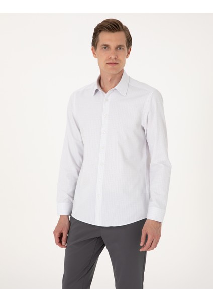 Erkek Gri Kareli Slim Fit Uzun Kollu Gömlek 50307263-VR024