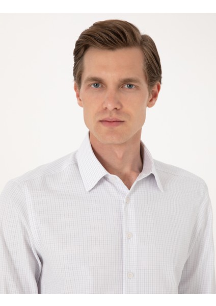Erkek Gri Kareli Slim Fit Uzun Kollu Gömlek 50307263-VR024