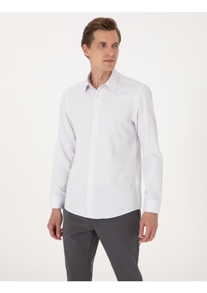 Erkek Gri Kareli Slim Fit Uzun Kollu Gömlek 50307263-VR024