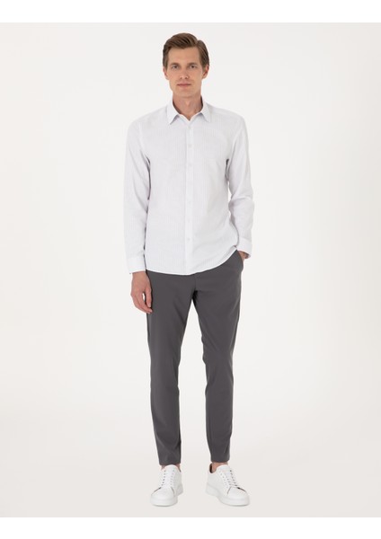 Erkek Gri Kareli Slim Fit Uzun Kollu Gömlek 50307263-VR024