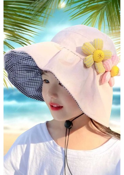Kız Çocuk 4-10 Yaş Katlanabilir Güneş Koruyucu Yazlık Keten Vizör Şapka