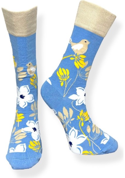 5'li Unisex Esnek Çiçek Yaprak ve Hayvan Desenli Karışık Renkli Nefes Alabilen Soket Çoraplar