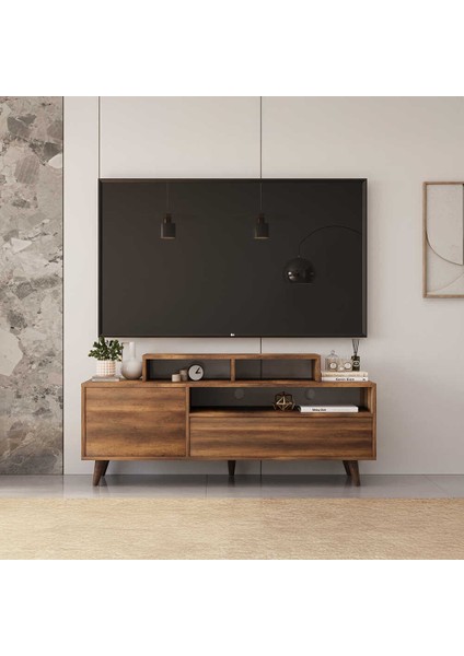 Adore Retro Wide Kapaklı Çekmeceli Tv Sehpası-Oslo Ceviz