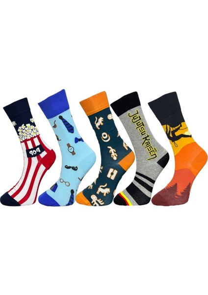 5'li Unisex Esnek Popcorn ve Karışık Desenli Karışık Renkli Nefes Alabilen Soket Çoraplar